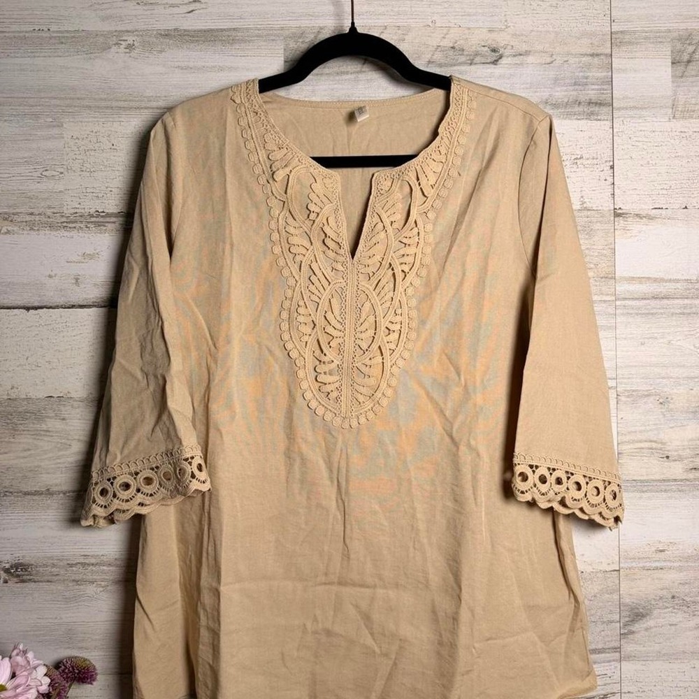 EVALESS beige boho tunic top lightweight blouse